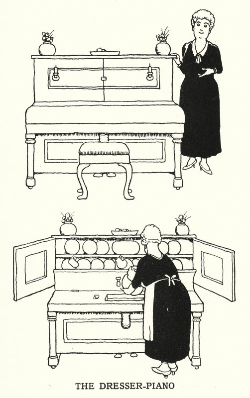 Dresser-Piano (litho) tekijältä William Heath Robinson