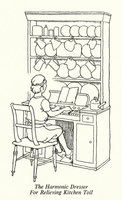 Harmoninen lipasto keittiön töiden lievittämiseen (litho) tekijältä William Heath Robinson