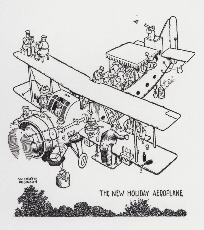 Uusi lomalentokone (litho) tekijältä William Heath Robinson