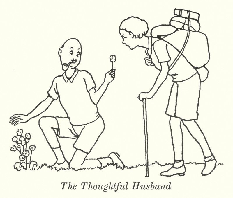 Ajatteleva aviomies (litho) tekijältä William Heath Robinson