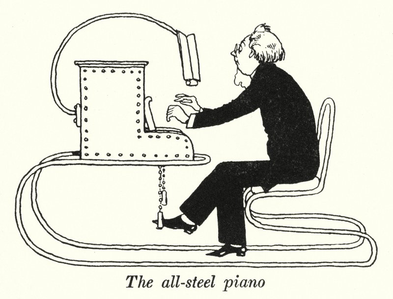 Täysteräspiano (litho) tekijältä William Heath Robinson