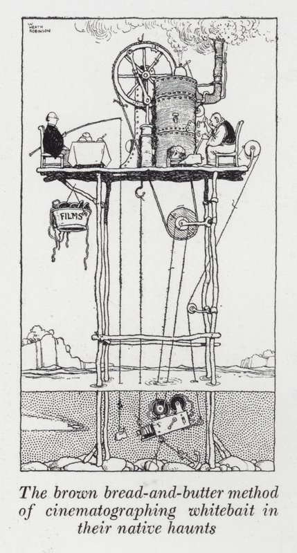 Ruskea leipä ja voi -menetelmä valkosyötin kuvaamiseen niiden alkuperäisillä kummituspaikoilla (litho) tekijältä William Heath Robinson