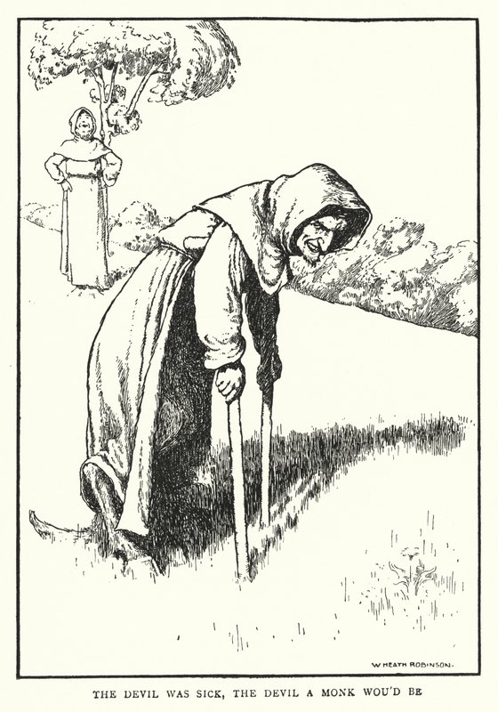 Paholainen oli sairas, paholainen olisi munkki (litho) tekijältä William Heath Robinson
