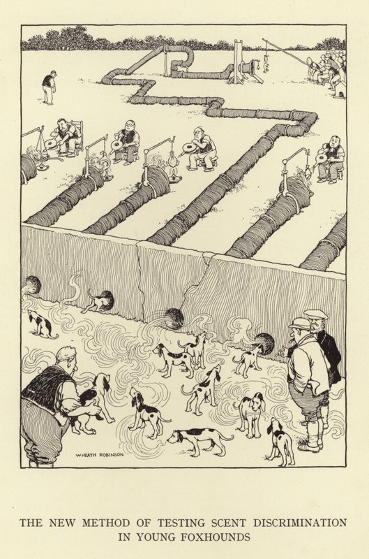 Uusi menetelmä nuorten kettukoirien tuoksuerottelun testaamiseen tekijältä William Heath Robinson