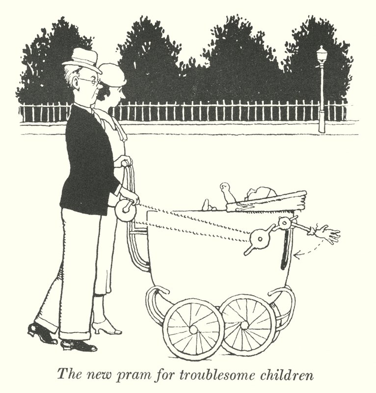 Uudet vaunut vaikeille lapsille (litho) tekijältä William Heath Robinson