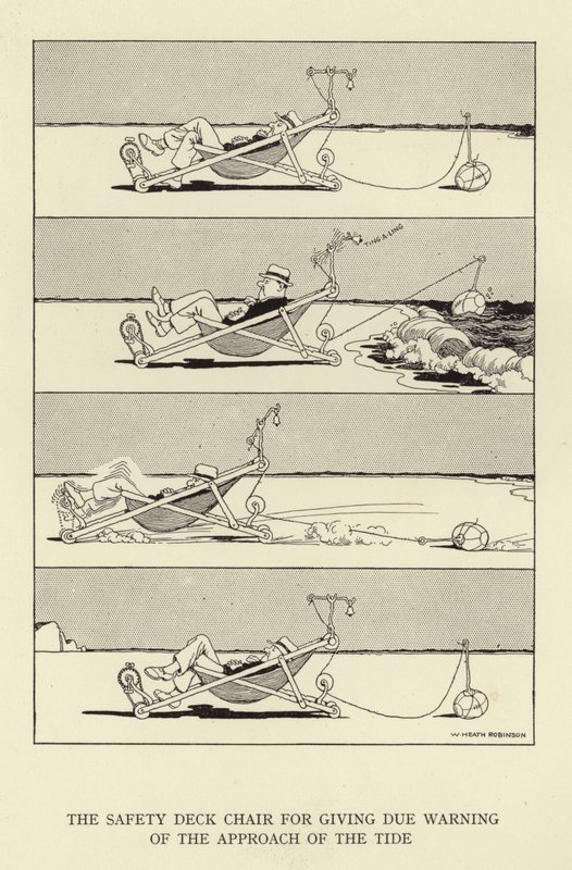 Turvallinen kansituoli, joka antaa asianmukaisen varoituksen vuoroveden lähestymisestä tekijältä William Heath Robinson