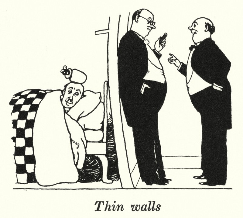 Ohuet seinät (litho) tekijältä William Heath Robinson