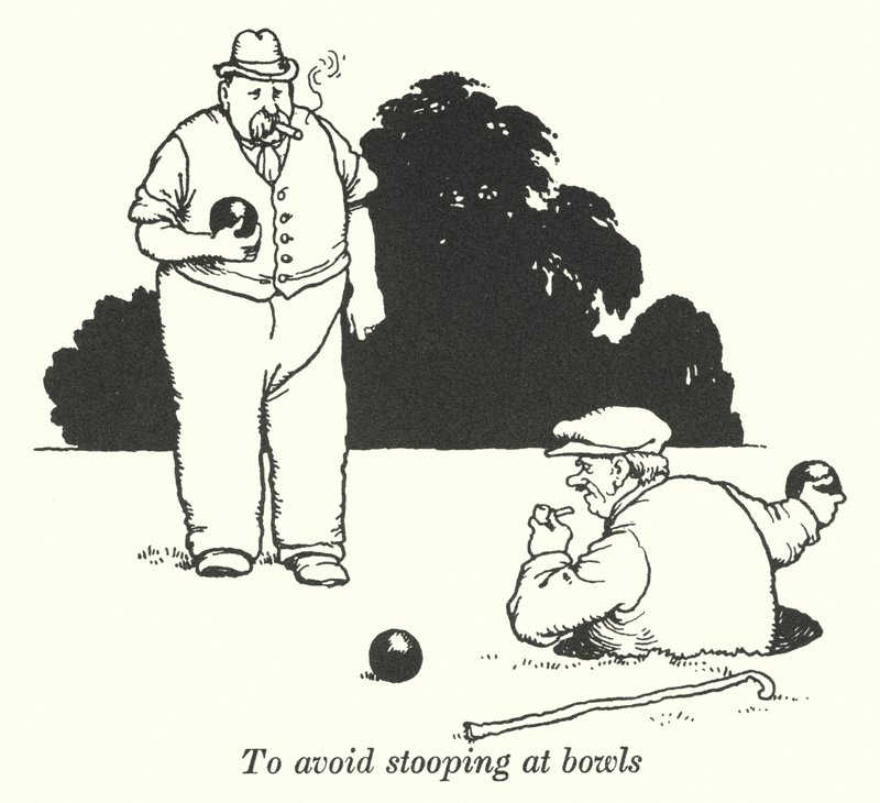 Välttääksesi kumartumisen kulhojen ääressä (litho) tekijältä William Heath Robinson