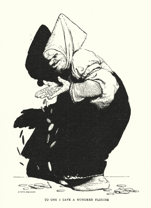 Yhdelle annoin sata floriinia (litho) tekijältä William Heath Robinson