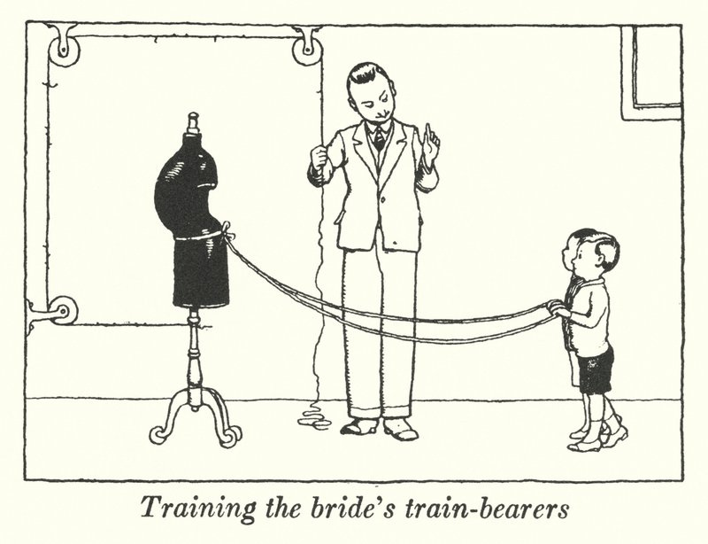Morsiamen junankuljettajien kouluttaminen (litho) tekijältä William Heath Robinson