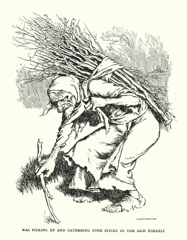 Poimi ja keräsi keppejä mainitussa metsässä (litho) tekijältä William Heath Robinson