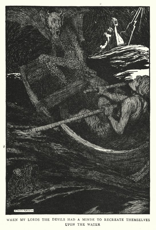 Kun herrani paholaisilla oli mieli luoda itsensä uudelleen veden päällä (litho) tekijältä William Heath Robinson