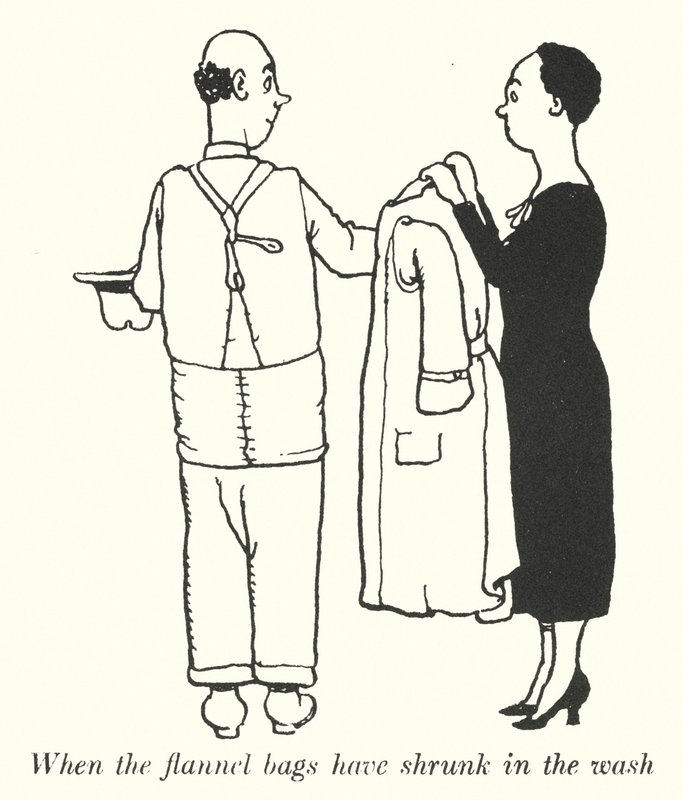Kun flanellipussit ovat kutistuneet pesussa (litho) tekijältä William Heath Robinson
