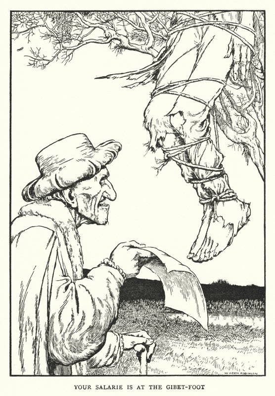 Palkkasi on gibet-jalka (litho) tekijältä William Heath Robinson