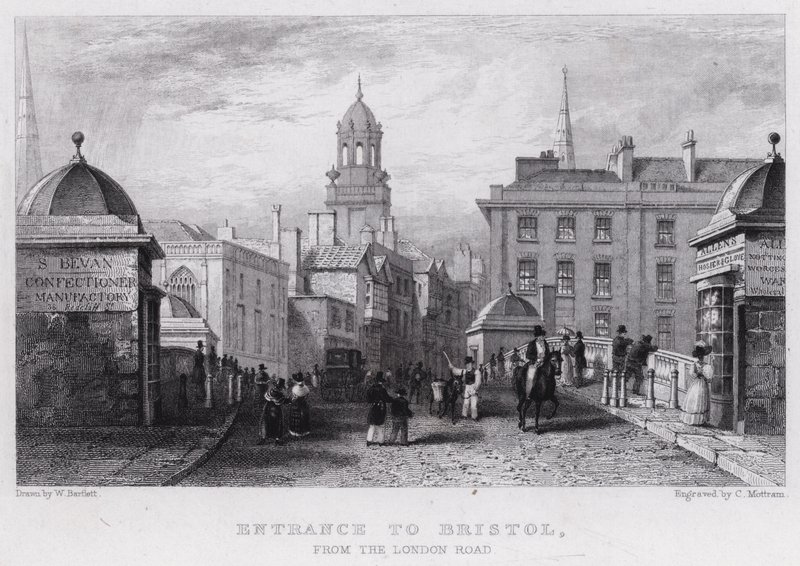 Sisäänkäynti Bristoliin London Roadilta (kaiverrus) tekijältä William Henry (after) Bartlett