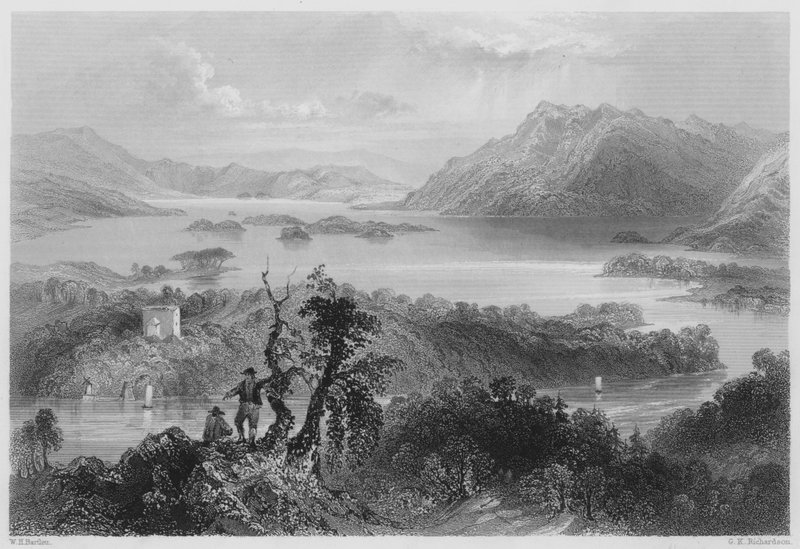 Hazlewood ja Lough Gill, Sligo (kaiverrus) tekijältä William Henry (after) Bartlett