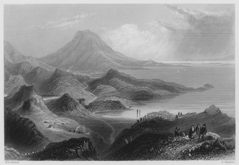 Lough Conn ja Mount Nephin (kaiverrus) tekijältä William Henry (after) Bartlett