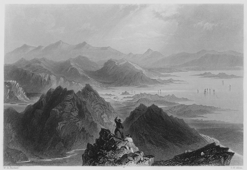 Kohtaus Sugar loaf Mountainista, Bantry Bay (kaiverrus) tekijältä William Henry (after) Bartlett