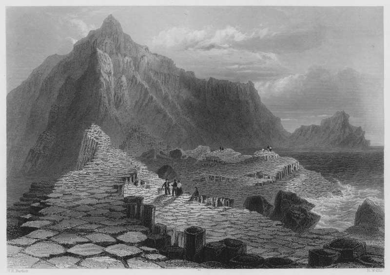 Kohtaus Giants Causewaylla, Antrimin kreivikunta (kaiverrus) tekijältä William Henry (after) Bartlett