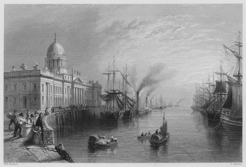Custom House, Dublin (kaiverrus) tekijältä William Henry (after) Bartlett