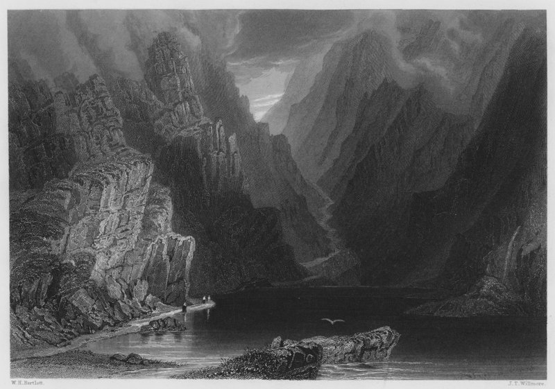 Vuoret Dunloen aukossa (kaiverrus) tekijältä William Henry (after) Bartlett