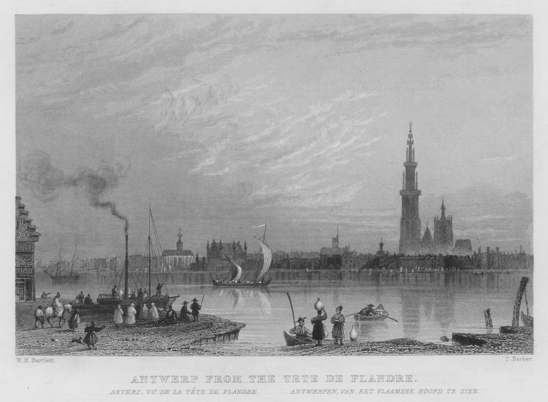 Antwerpen Tete De Flandresta (kaiverrus) tekijältä William Henry Bartlett