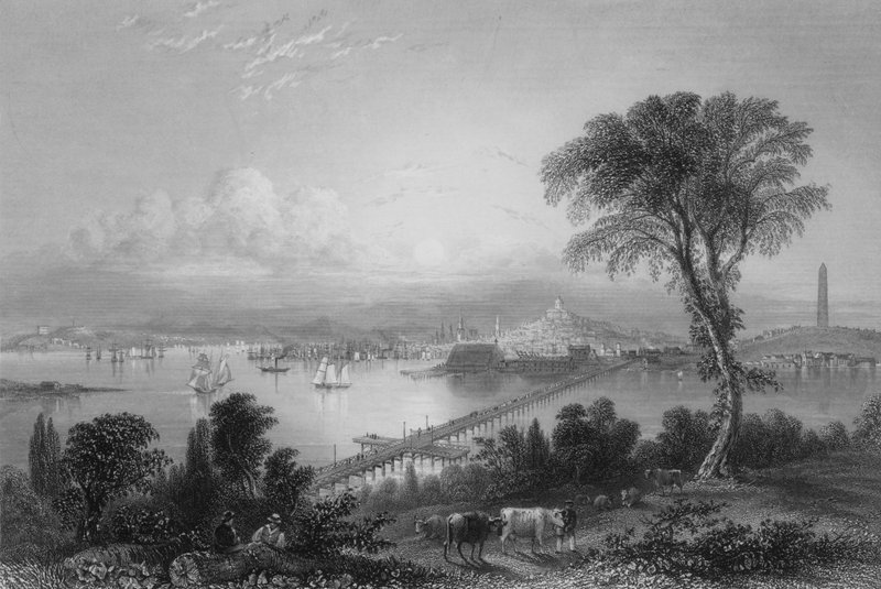 Boston ja Bunker Hill (idästä) (kaiverrus) tekijältä William Henry Bartlett