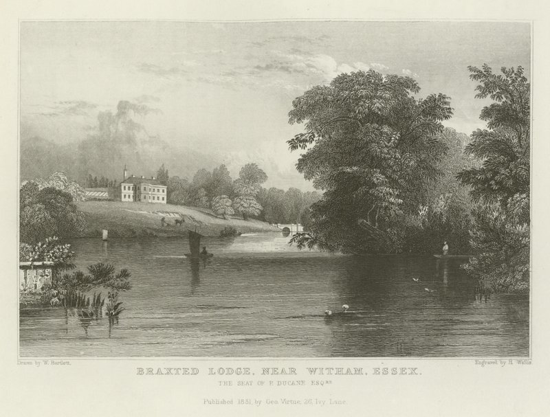 Braxted Lodge, lähellä Withamia, Essex, Esquire P Ducanen kotipaikka. tekijältä William Henry Bartlett