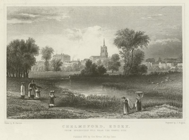 Chelmsford, Essex, Springfield Hillistä, lähellä sorakaivoja tekijältä William Henry Bartlett