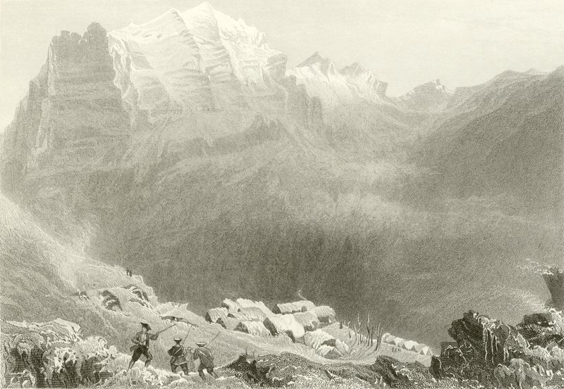 Dormeilleuse, korkeat Alpit, Felix Neffsin työn näyttämönä. tekijältä William Henry Bartlett