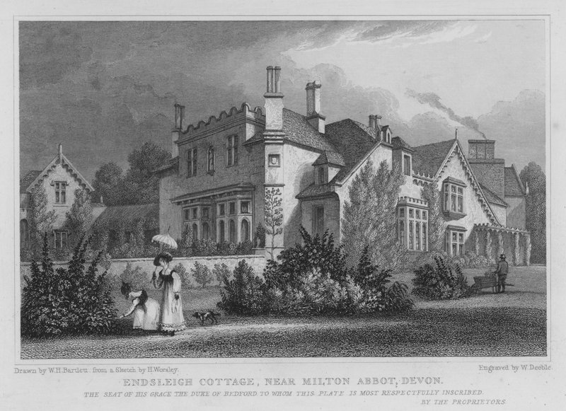 Endsleigh Cottage, lähellä Milton Abbotia, Devon (kaiverrus) tekijältä William Henry Bartlett