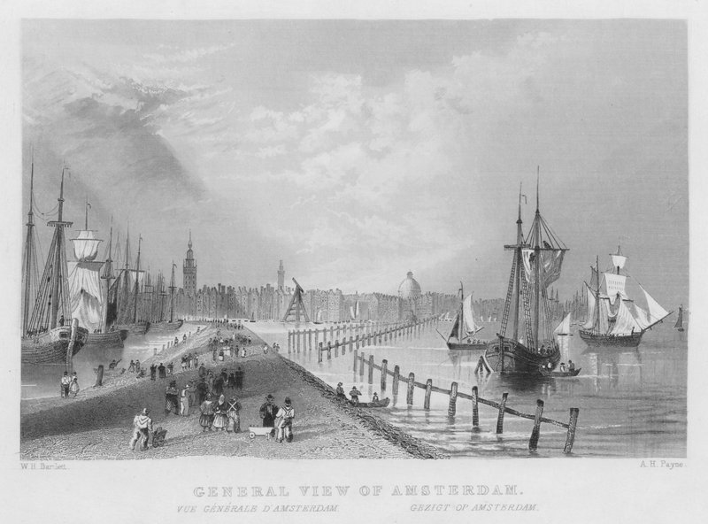 Yleisnäkymä Amsterdamista (kaiverrus) tekijältä William Henry Bartlett
