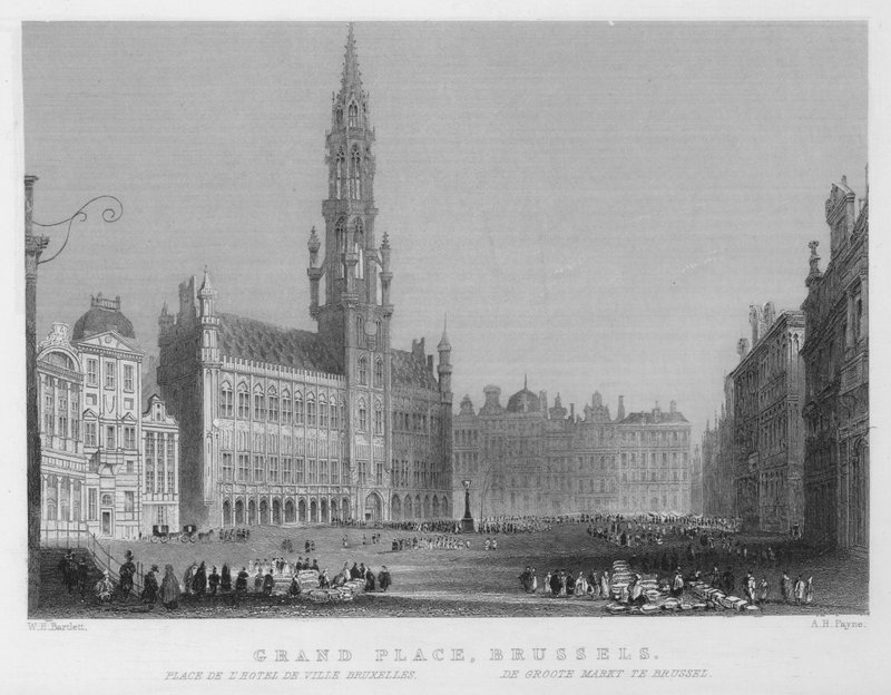 Grand Place, Bryssel (kaiverrus) tekijältä William Henry Bartlett