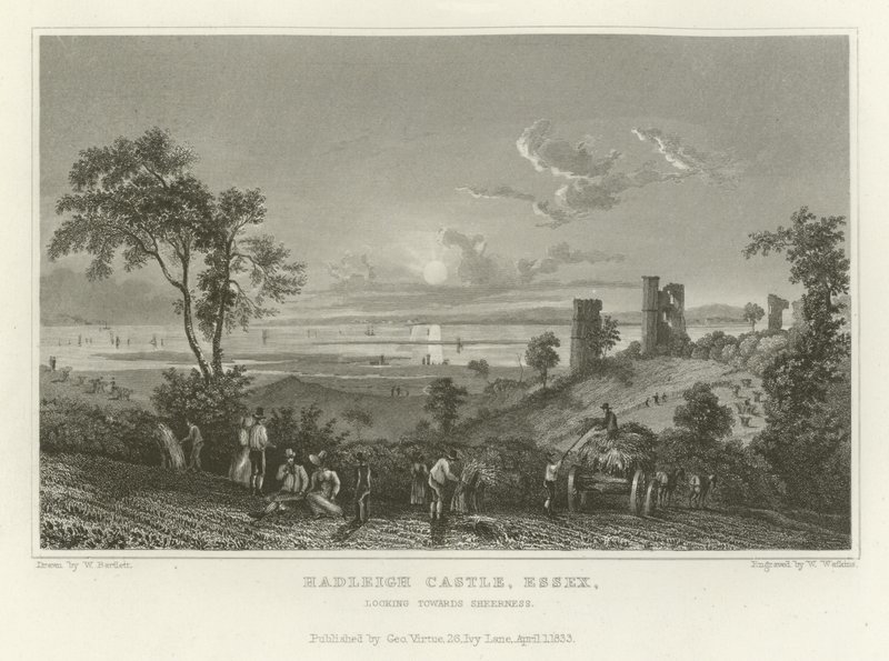 Hadleigh Castle, Essex, katselee kohti Sheernessiä tekijältä William Henry Bartlett