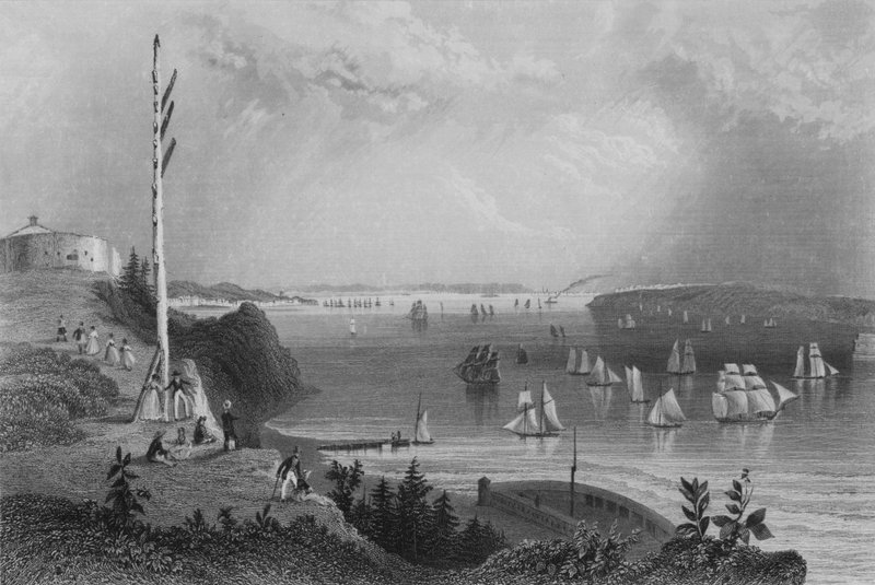 New York Bay, Telegraph-asemalta (kaiverrus) tekijältä William Henry Bartlett