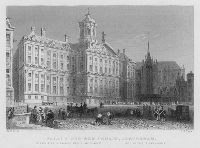 Palatsi ja vanha kirkko, Amsterdam (kaiverrus) tekijältä William Henry Bartlett