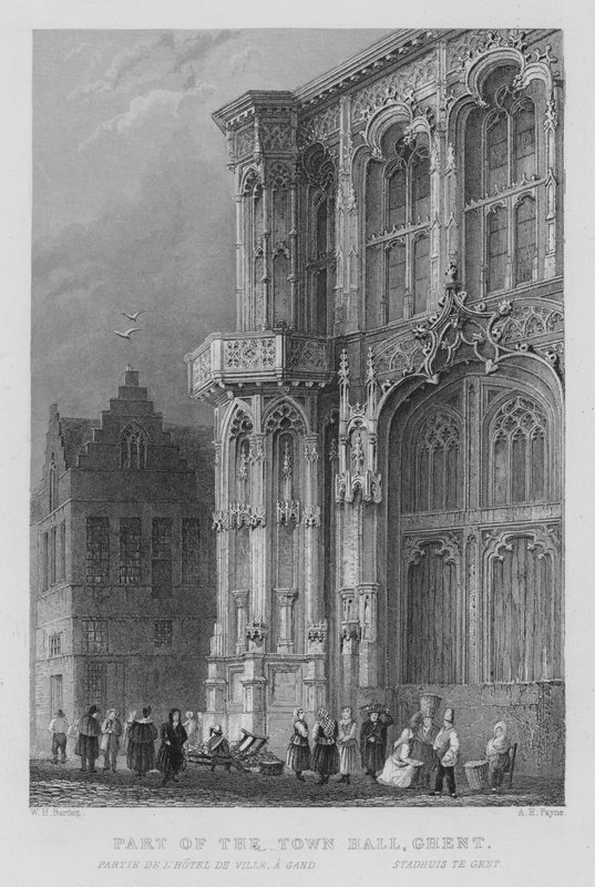 Osa kaupungintaloa, Gent (kaiverrus) tekijältä William Henry Bartlett