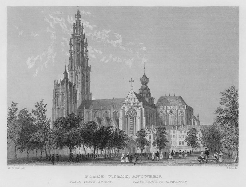 Place Verte, Antwerpen (kaiverrus) tekijältä William Henry Bartlett