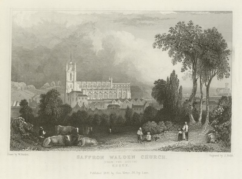 Saffron Walden -kirkko, etelästä, Essexistä tekijältä William Henry Bartlett
