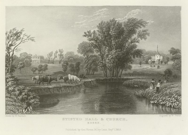 Stisted Hall ja kirkko, Essex tekijältä William Henry Bartlett