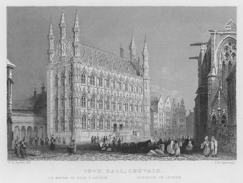 Kaupungintalo, Louvain (kaiverrus) tekijältä William Henry Bartlett