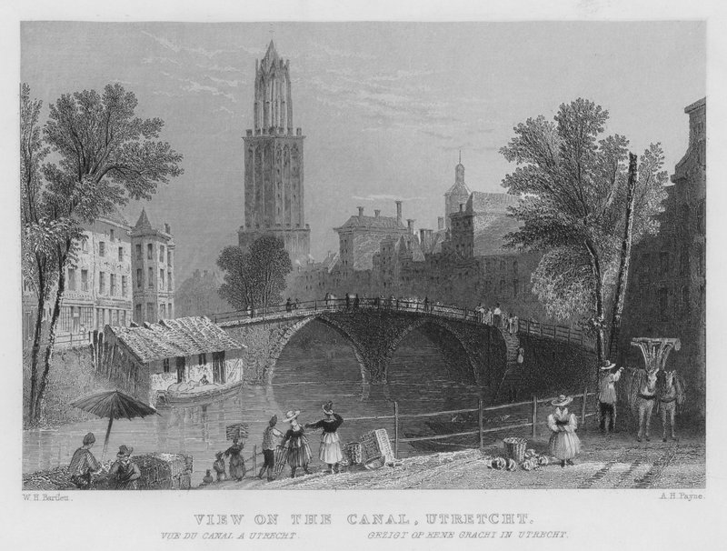 Näkymä kanavalle, Utrecht (kaiverrus) tekijältä William Henry Bartlett
