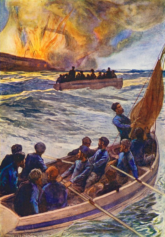 Kuvitus elokuvaan The World of Ice or the Whaling Cruise of The Dolphin (värilitografia). tekijältä William Henry Charles Groome