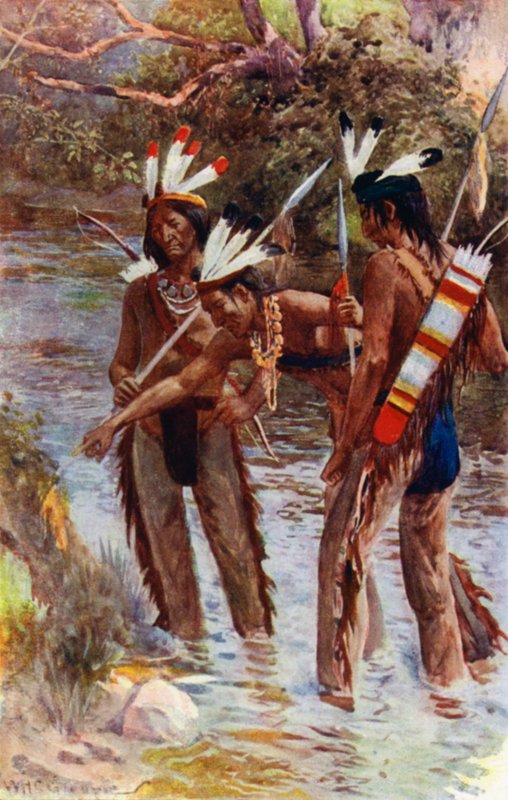 "Yksi heistä pysähtyi ja osoitti jälkiä, jotka jalkani olivat tehneet, kun nousin rantaan" (väri litho) tekijältä William Henry Charles Groome
