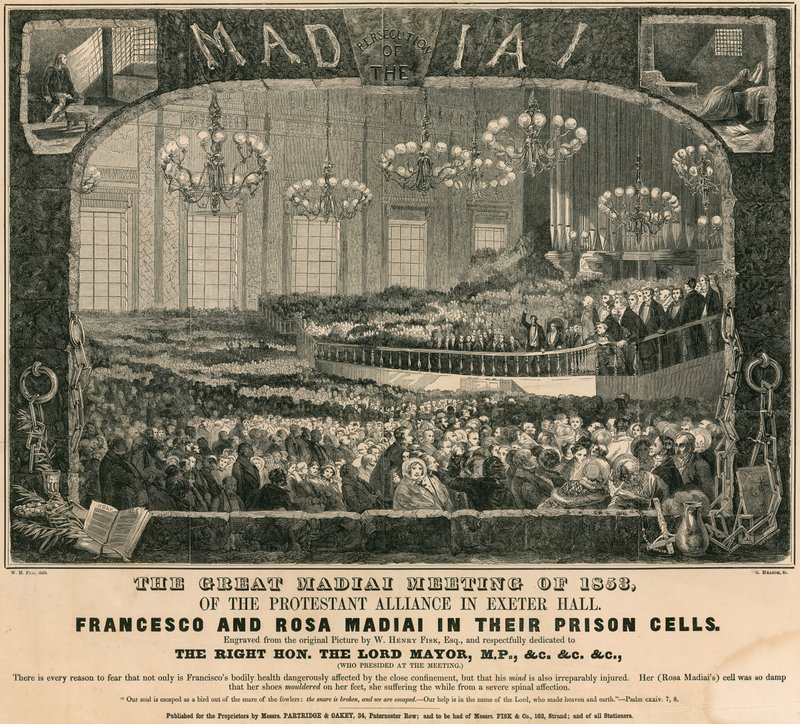 Protestanttisen liiton suuri Madiai-kokous vuonna 1853 Exeter Hallissa Lontoossa tekijältä William Henry Fisk