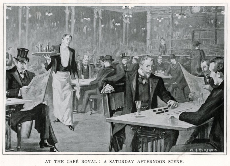 Cafe Royalissa: Lauantai-iltapäiväkohtaus, n. 1900 (litho) tekijältä William Henry Humphris