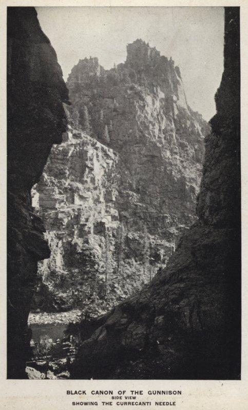 Coloradon kanjonit: Gunnisonin musta kaanon, sivunäkymä, Currecanti-neula (m/w kuva) tekijältä William Henry Jackson