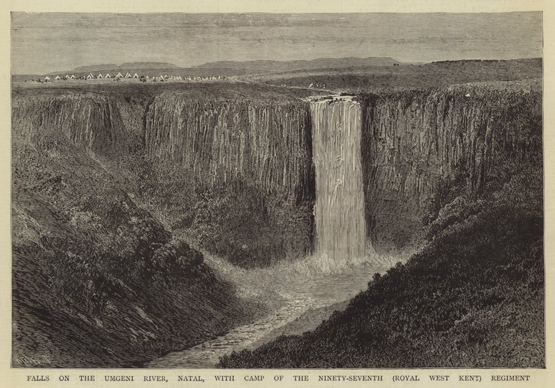 Falls Umgeni-joella, Natal, yhdeksänkymmentäseitsemännen (Royal West Kent) rykmentin leirin kanssa tekijältä William Henry James Boot