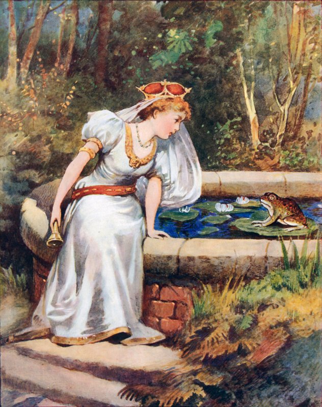 "Älä itke, rakas prinsessa", sanoi sammakko. "Voin saada pallosi sinulle" tekijältä William Henry Margetson