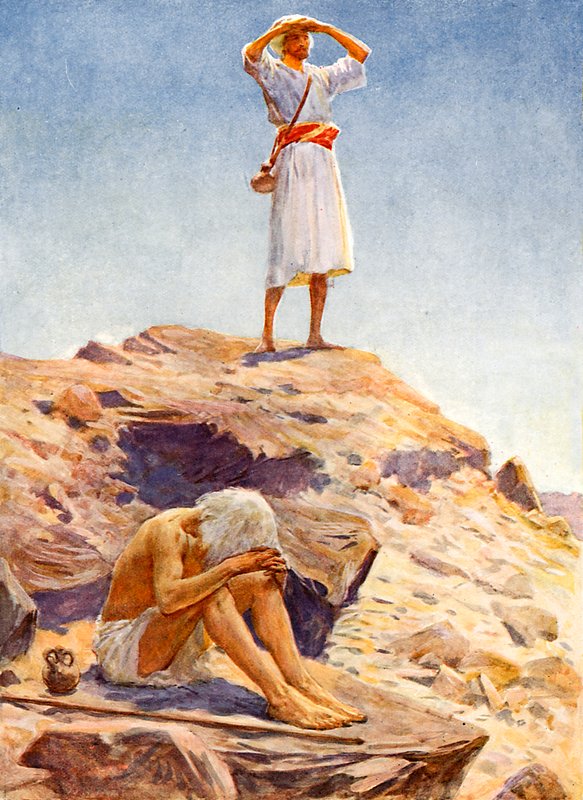 Elia ja hänen palvelijansa katsomassa sadetta Karmel-vuorella tekijältä William Henry Margetson